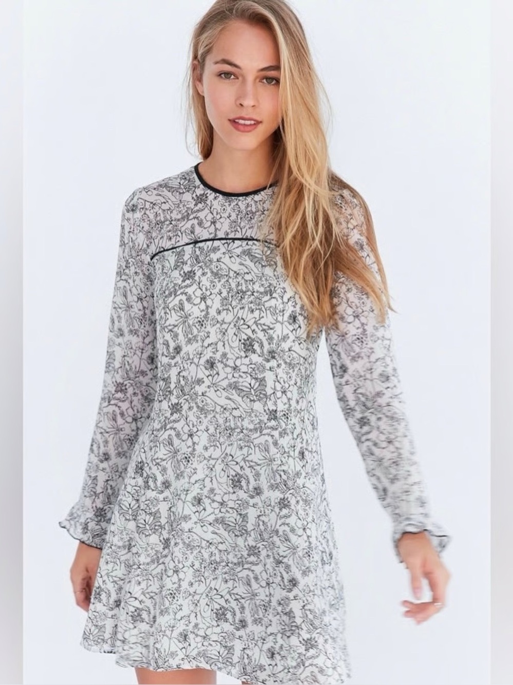 Kimchi Blue White Dress with Black Floral Print